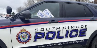 Image supplied by South Simcoe Police Service showing investigation related to alleged fraudulent licence plates and identity offences.