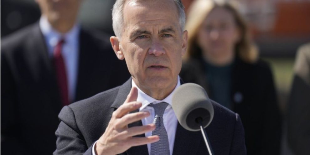 Prime Minister Mark Carney speaking to reporters in Ottawa about Canada-U.S. trade negotiations and tariffs