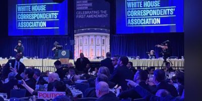 U.S. Secret Service counter assault team members secure the stage after a shooting incident at the White House Correspondents’ Dinner in Washington, April 25, 2026.