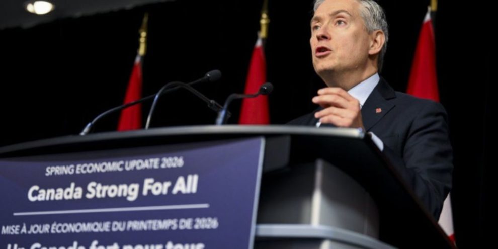 François-Philippe Champagne speaks to reporters in Ottawa while presenting the spring economic update on April 28, 2026.
