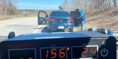 Southern Georgian Bay OPP officer conducts a traffic stop on Vasey Road in Tay Township after a vehicle was clocked at 156 km/h in an 80 km/h zone.