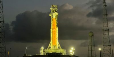 NASA Artemis II rocket with Orion spacecraft on launch pad at Kennedy Space Center