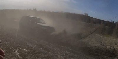South Simcoe Police cruiser responding after a high-speed police chase through a farm field in Bradford West Gwillimbury