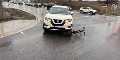 Image provided by Barrie Police Service related to a collision involving a cyclist and a vehicle in Barrie.