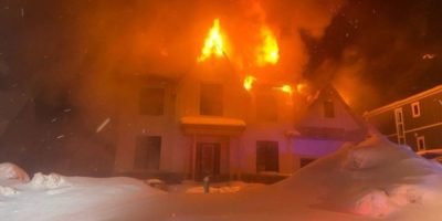 Firefighters battle a house fire at an unoccupied home in an Oro-Medonte subdivision