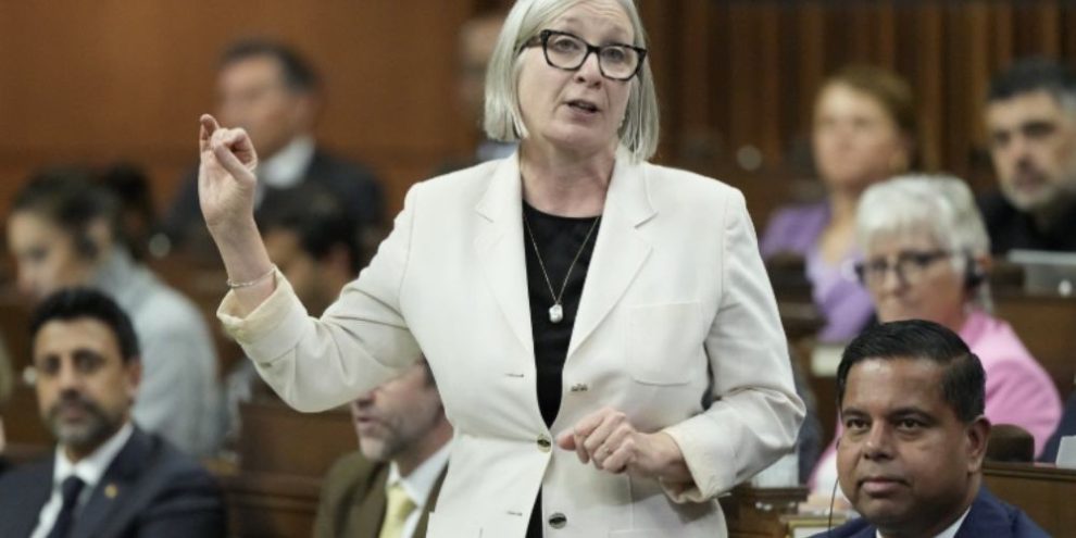 Jobs and Families Minister Patty Hajdu rises during question period on Parliament Hill in Ottawa on October 22, 2025.