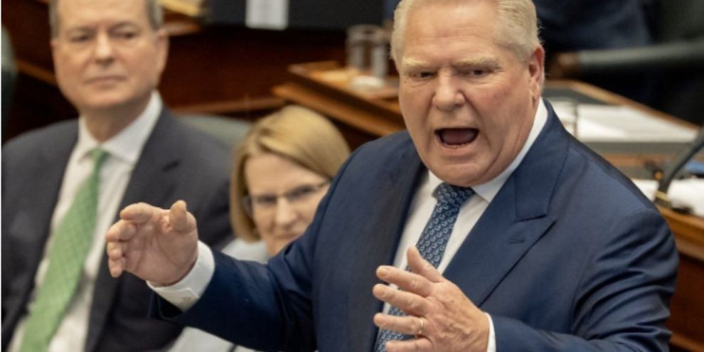 Ontario Premier Doug Ford speaking during question period in the Ontario legislature in March 2026