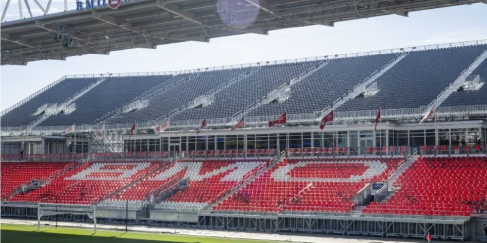Expanded seating area at BMO Field in Toronto as part of upgrades ahead of the FIFA World Cup 2026 matches.