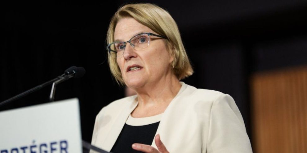Ontario Health Minister Sylvia Jones speaking at Queen’s Park in Toronto during a health care announcement.