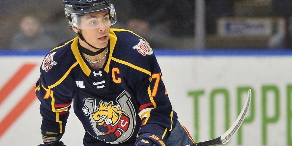 Barrie Colts captain Kashawn Aitcheson stands at Sadlon Arena after the OHL Championship series against the Kitchener Rangers.