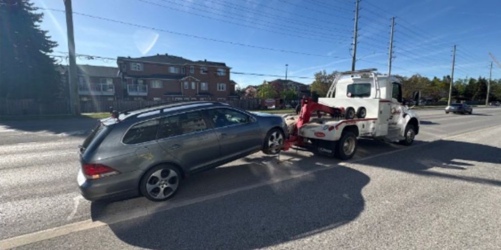 Image provided by Barrie Police Service showing enforcement action related to a stunt driving charge.