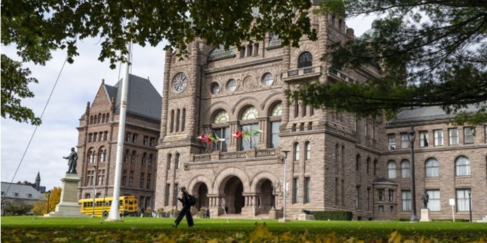 Queen’s Park in Queen’s Park, provincial government headquarters in Toronto, where Ontario officials announced remote work flexibility for World Cup game days.