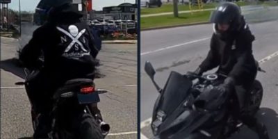Image provided by Barrie Police Service showing a motorcyclist involved in an alleged road rage incident in north Barrie.