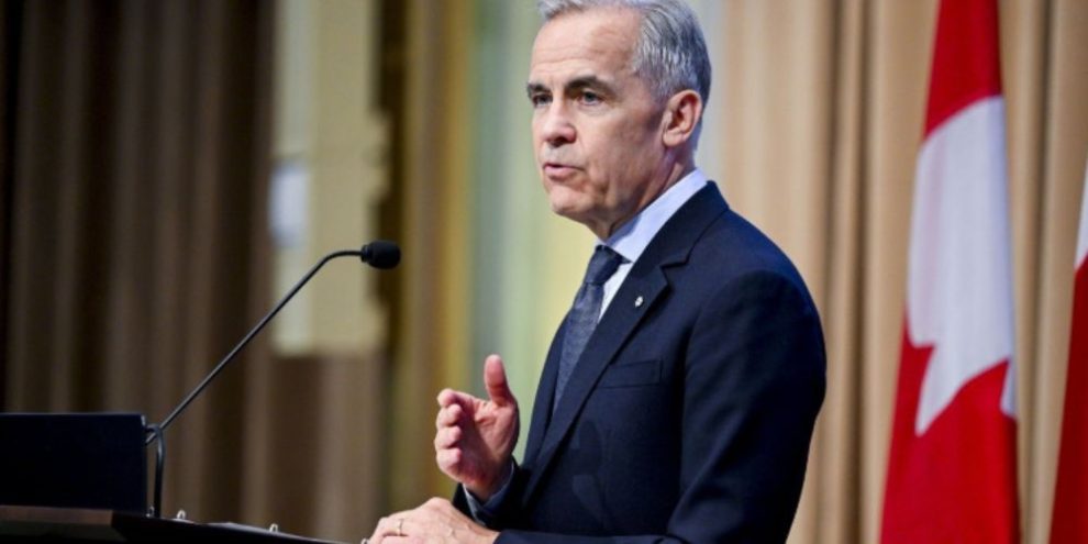 Prime Minister Mark Carney speaking at the Economic Club of New York, discussing Canada’s trade strategy and U.S. relations.