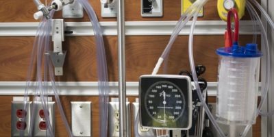 Medical equipment inside a trauma bay at St. Michael’s Hospital in Toronto during a training simulation.