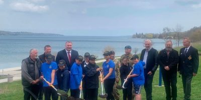 Barrie Sea Cadets groundbreaking ceremony on Lakeshore Drive with officials and youth members marking start of new $6.7M facility construction.