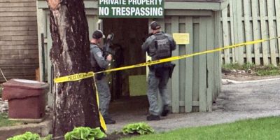 Barrie police tactical units investigate a reported shooting at a condominium complex on Johnson Street in Barrie’s east end Tuesday evening