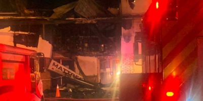 Firefighters respond to a rooftop fire at a commercial plaza on Highway 11 in Oro-Medonte north of Barrie