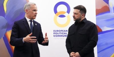 Prime Minister Mark Carney meets with Ukrainian President Volodymyr Zelenskyy at the European Political Community Summit in Yerevan, Armenia
