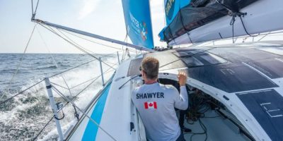 World-class racing yacht moored in Collingwood Harbour for summer