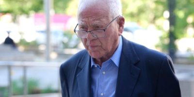 Frank Stronach arrives at a Toronto courthouse on June 19, 2026, the day he was found guilty on two charges in his sexual assault trial.