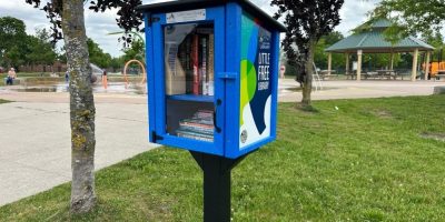 Little Free Library installed at Lampman Lane Park as part of Barrie Public Library pilot project