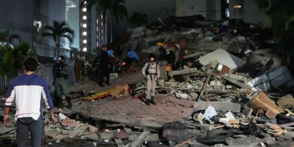 Rescue workers search through the rubble of collapsed buildings in Caracas after powerful earthquakes struck Venezuela, killing dozens and injuring hundreds.