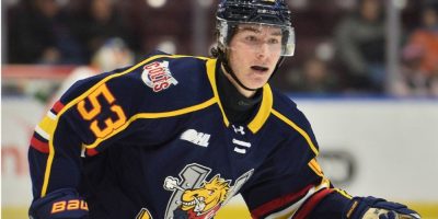 Barrie Colts forward Ben Wilmott during an Ontario Hockey League game ahead of the 2026 NHL Entry Draft.