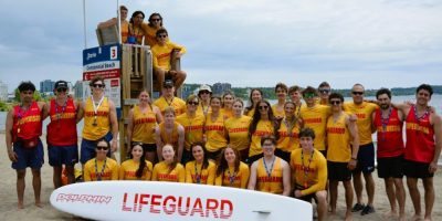 City of Barrie lifeguards on duty at Centennial Beach during summer beach season opening