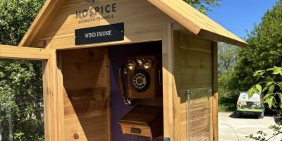 Wind Phone installation at Clearview EcoPark in Stayner, a disconnected phone used for reflection and grief support