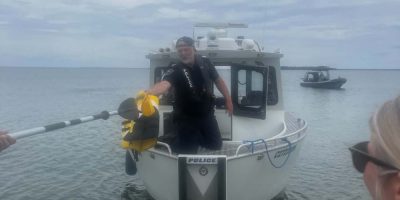 South Simcoe Police Marine Unit boat involved in the rescue of an 11-year-old kayaker on Lake Simcoe.