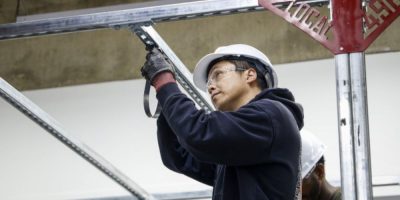 Trainee pipe fitters learn their trade at a union training facility in Calgary in May 2026.