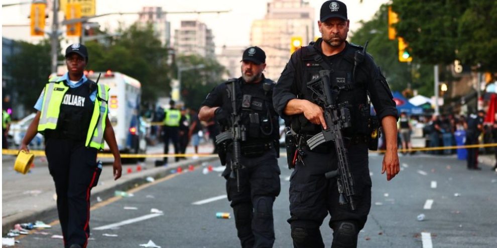 Police respond to a shooting at the Salsa on St. Clair event in Toronto on July 11, 2026.