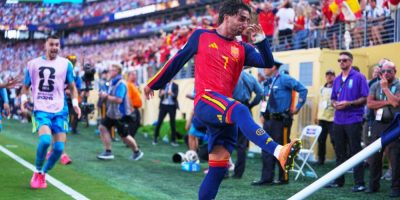 Spain's Ferran Torres celebrates after scoring the winning goal against Argentina in the 2026 World Cup final.