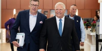 Ontario Premier Doug Ford and Saskatchewan Premier Scott Moe at a Council of the Federation meeting in Charlottetown.