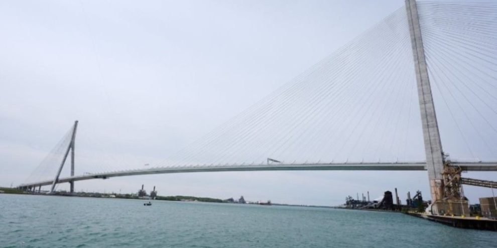 Gordie Howe International Bridge under construction between Windsor, Ontario and Detroit.