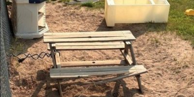 Damaged playground equipment at a Bracebridge daycare after a mischief investigation by Bracebridge OPP
