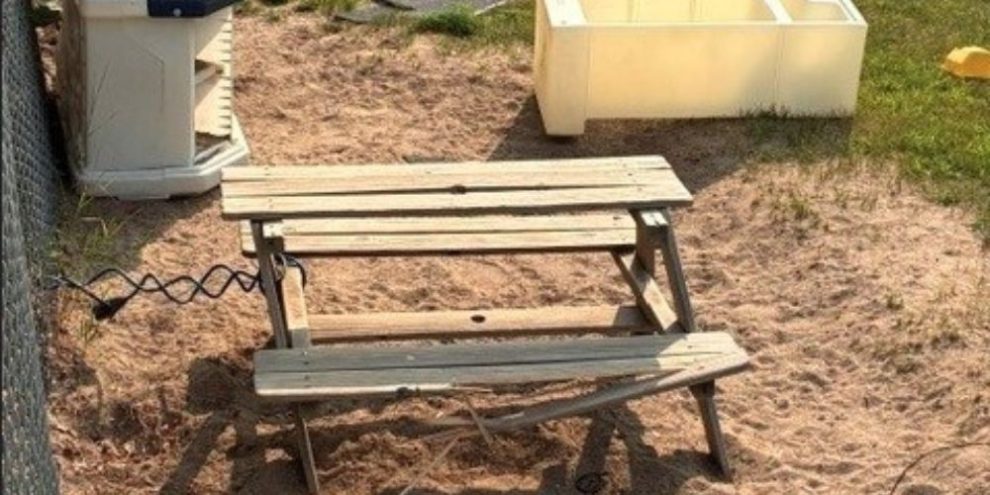 Damaged playground equipment at a Bracebridge daycare after a mischief investigation by Bracebridge OPP