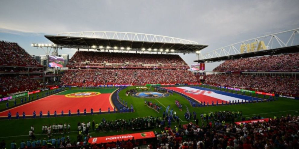 Fans watch teams line up before a FIFA World Cup match in Toronto. Ontario has yet to issue apparent fines under its ticket resale price-cap law.