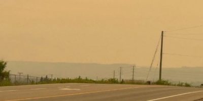 Wildfire smoke from northwestern Ontario blankets the City of Barrie on July 15, 2026, viewed from the Barrie Simcoe Emergency Campus.