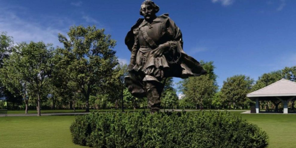 Conceptual illustration of the Samuel de Champlain statue proposed for a city park in Orillia, Ont.