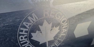 A Durham Regional Police Service cruiser parked in Bowmanville, Ontario.