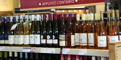 Canadian alcohol displayed at an LCBO store in Ottawa on Aug. 17, 2026