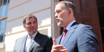 Canada-U.S. Trade Minister Dominic LeBlanc and U.S. Trade Representative Jamieson Greer speak to reporters in Washington.