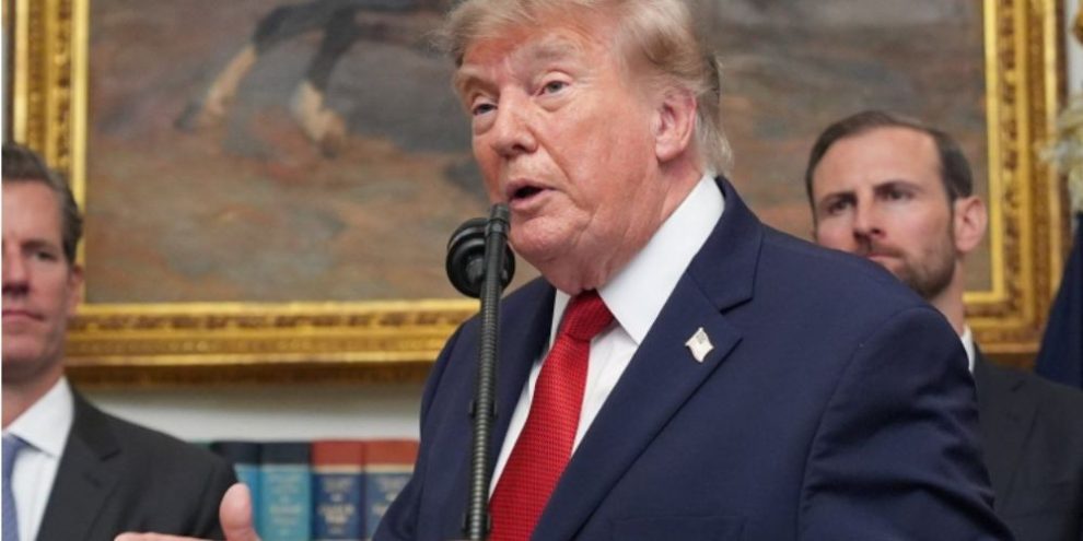 U.S. President Donald Trump speaking during a meeting at the White House
