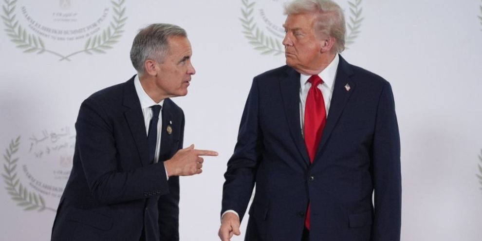 Donald Trump greets Mark Carney during a summit as Canada-U.S. trade talks collapse and businesses react to new tariffs.