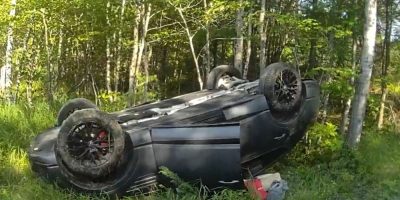 Vehicle that rolled over on West Lionshead Road in Gravenhurst on Aug. 11, 2026.