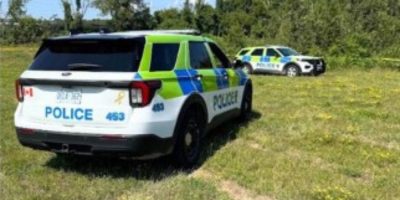 Barrie Police officers investigate near Tiffin Street and Anne Street South in Barrie after human remains were discovered on Aug. 13, 2026.