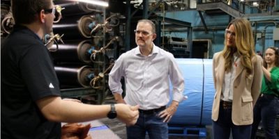 U.S. Trade Representative Jamieson Greer tours a tire factory in Des Moines, Iowa, on Aug. 14, 2026.