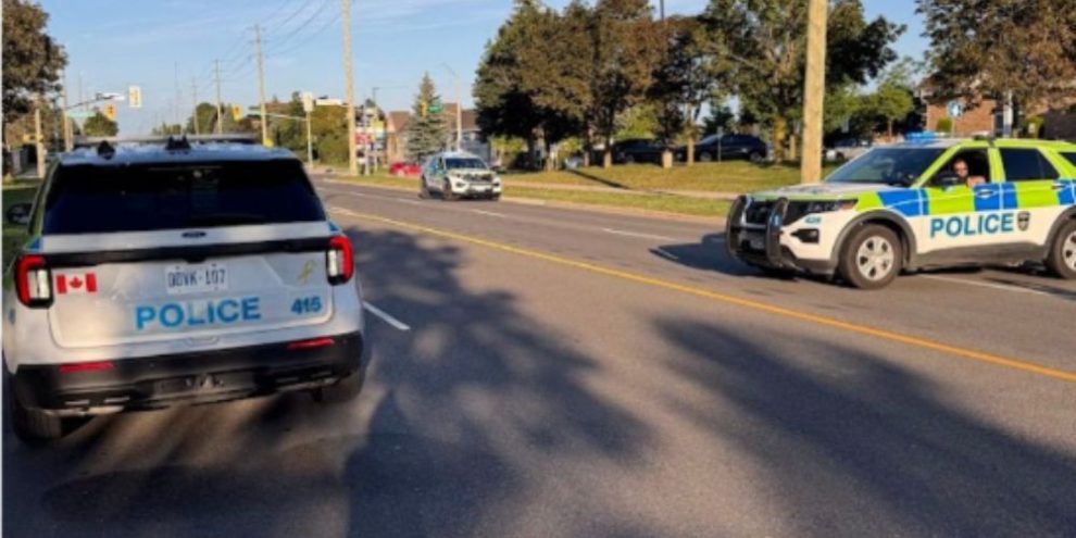 Barrie Police close Mapleview Drive West after two children and a woman were struck by a vehicle on Aug. 21, 2026.
